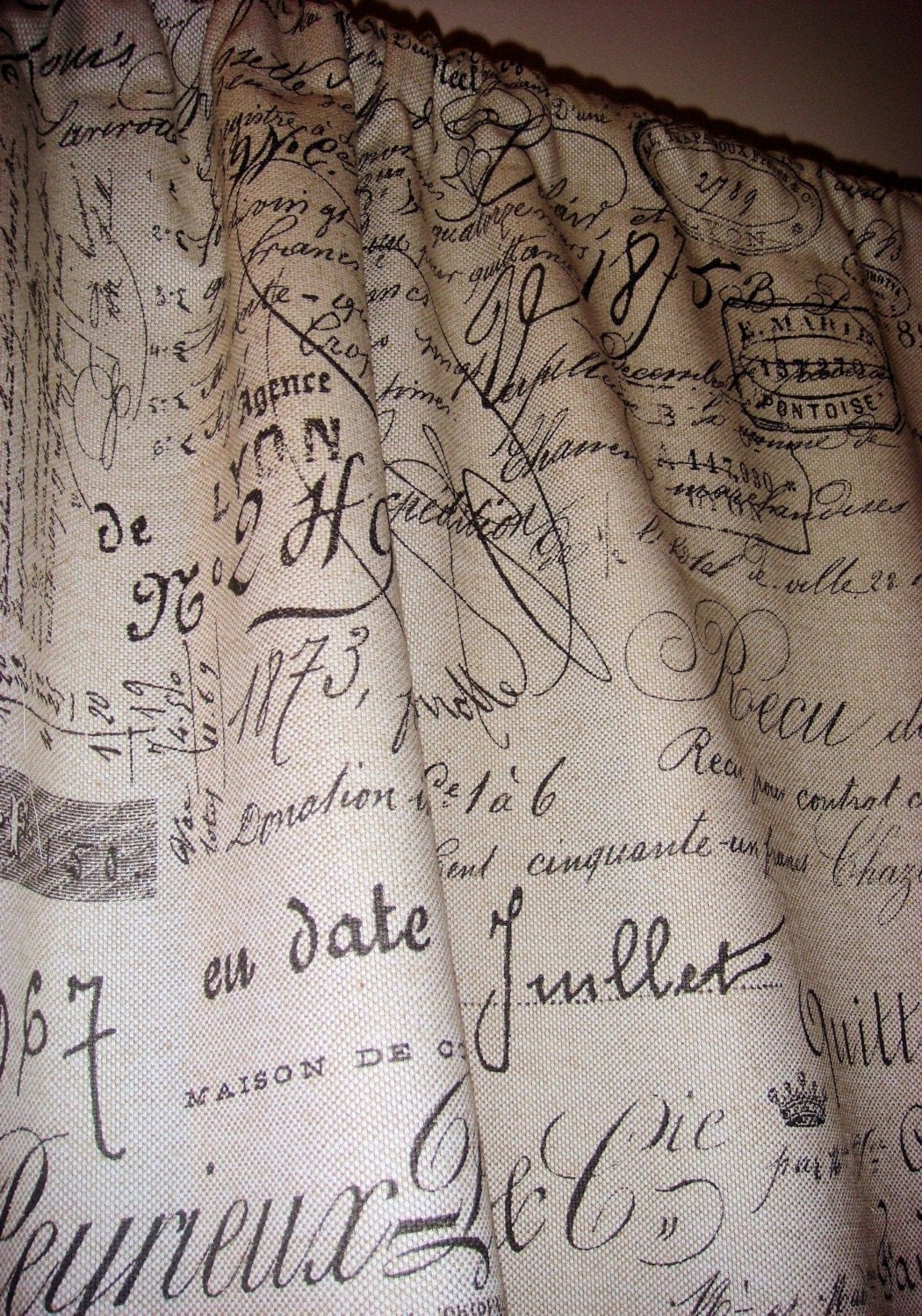 Vintage French Script Curtain Panel