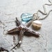 Starfish Necklace, Blue Topaz Necklace, White Pearl, Sterling Silver Charm Necklace
