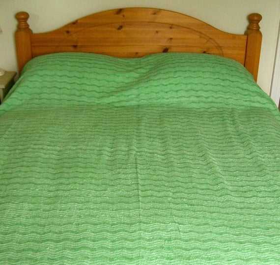 Vintage 1950s apple green chenille bedspread king size