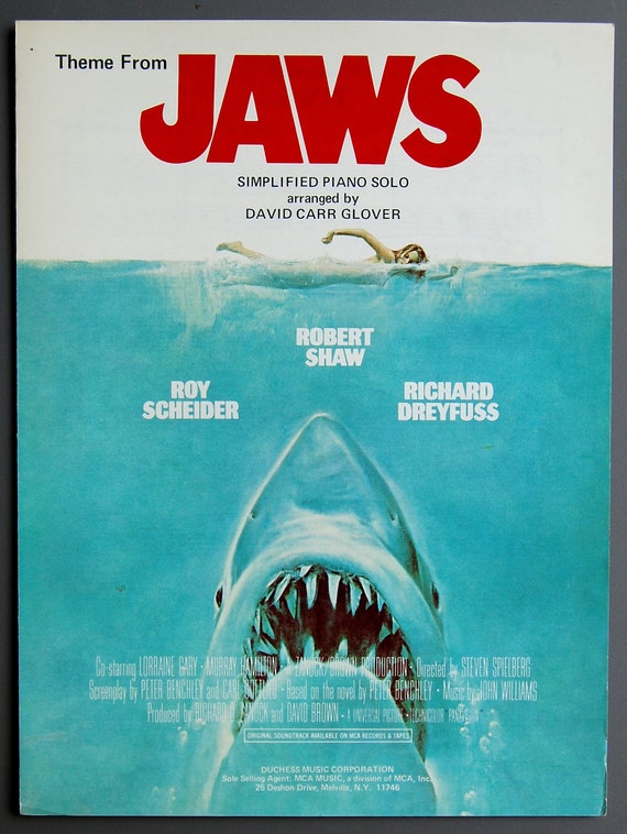 Jaws Theme Simplified Piano Solo Sheet Music 1975