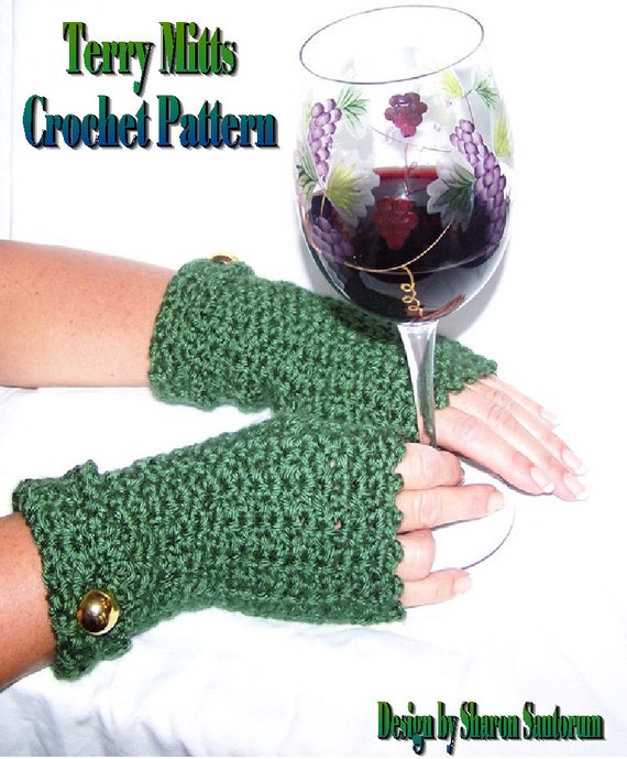 crochet pattern driving gloves PDF DOWNLOAD. Pattern Fingerless Terry Crochet  INSTANT Mitten Mitts