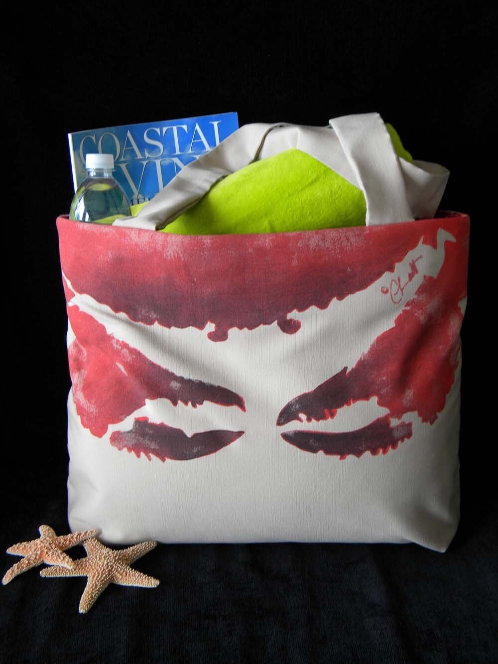 Crab beach bag coastal weekend purse everything Dungeness claw