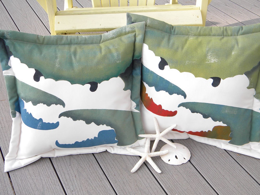 Outdoor pillow REVENGE of the BLUE CRAB boy claw 20 east