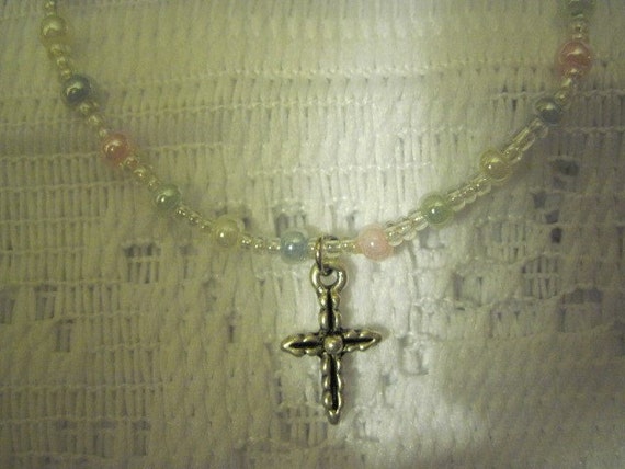 pastel dainty glass  with charm charm beads cross bracelet cross dainty