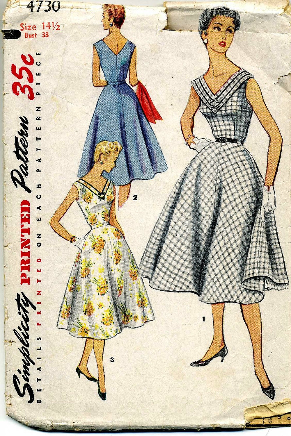 CLOSING SALE 1950s Dress Pattern Simplicity 4730 Bust 33 Half