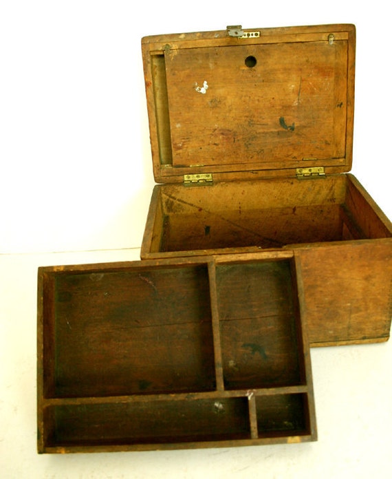 Primitive Wood Storage Box / Industrial Decor