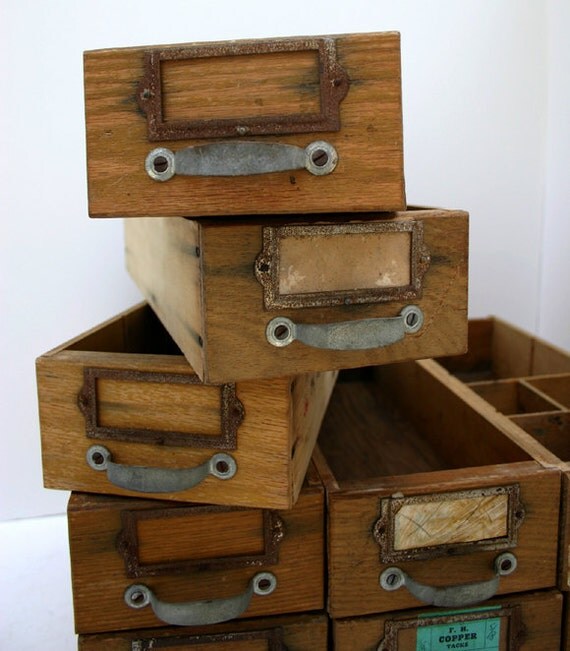 12 Vintage Wood Shop Drawers / Industrial Storage Drawers