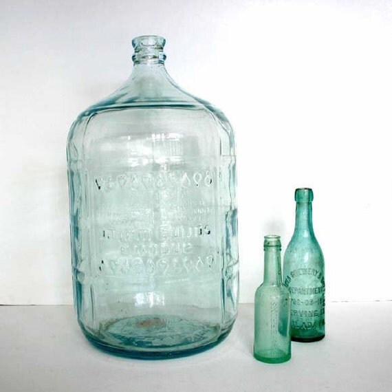 Vintage Carboy Water Bottle / Embossed Aqua 5 Gallon Bottle