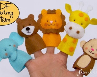 Digital Pattern: Zoo Friends 01 Felt Finger Puppets