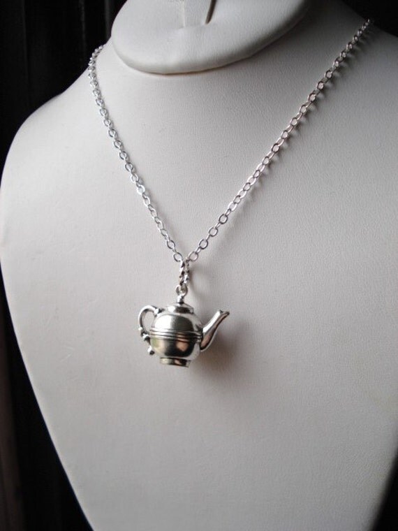 Teapot Necklace Vintage Silver Pendant Tea Charm Necklace
