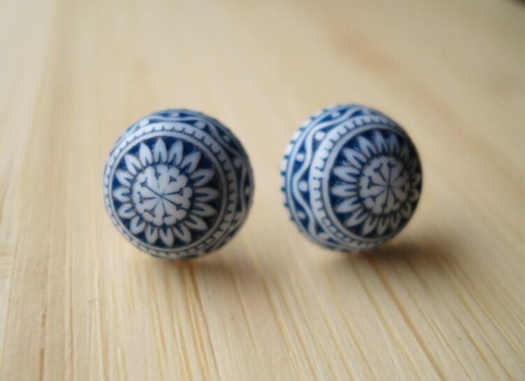 Stud Earrings Navy Vintage Lucite on Stainless Steel by IrinSkye