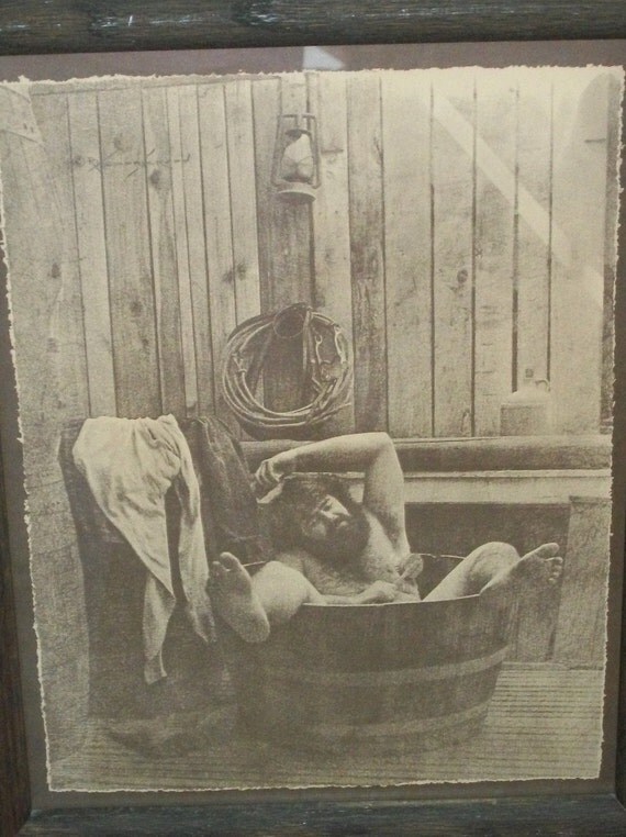 R. Hendrickson Print Man Bathing Sepia 11 x 14