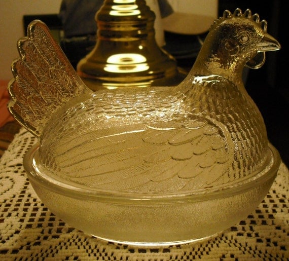 Items similar to Vintage, Antique Glass Chicken Candy Dish, Very Old
