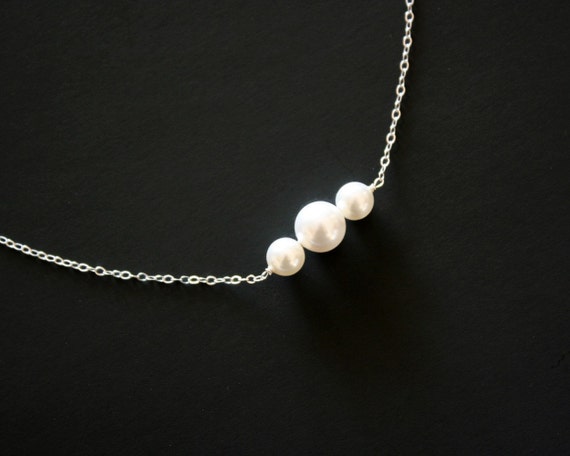 Trio pearls necklace Sterling Silver Bridal wedding jewelry