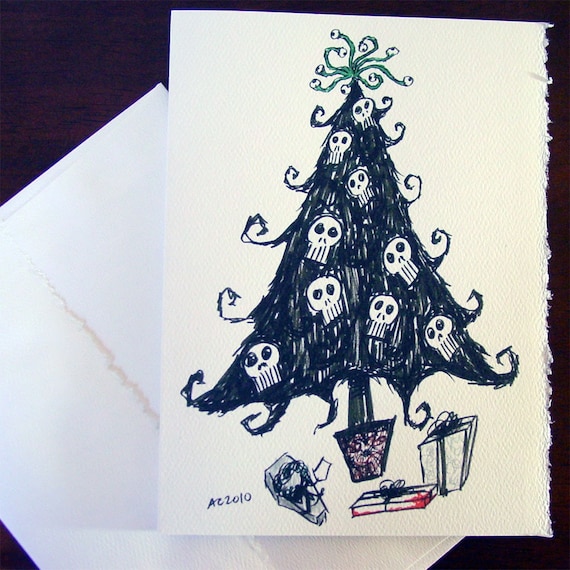 Goth Christmas Tree Card with Skull Ornaments by by amysnotdeadyet Goth Christmas Trees