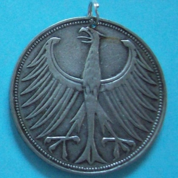 Items similar to Silver Coin Pendant Charm German Eagle on Etsy