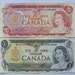 1970s Canada 1 and 2 Dollar Paper Money