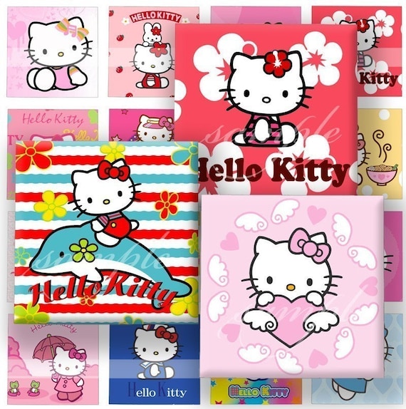 New Hello Kitty Digital Collage 410 Sheet 1 inch squares