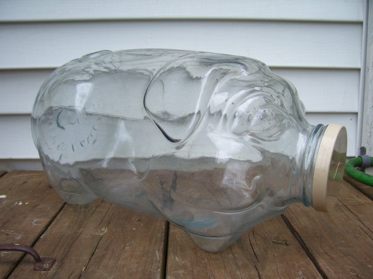 Antique 1950s Giant Glass Piggy Bank This little by thefunnybunny