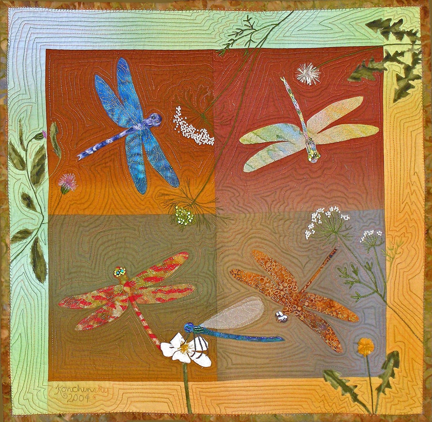 Dragonflies a PDF Machine Applique Pattern for a Wall Quilt