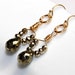 Metallic Earrings - Short Dangle Earrings - Pyrite Gemstone Earrings - Wire Wrapped Earrings