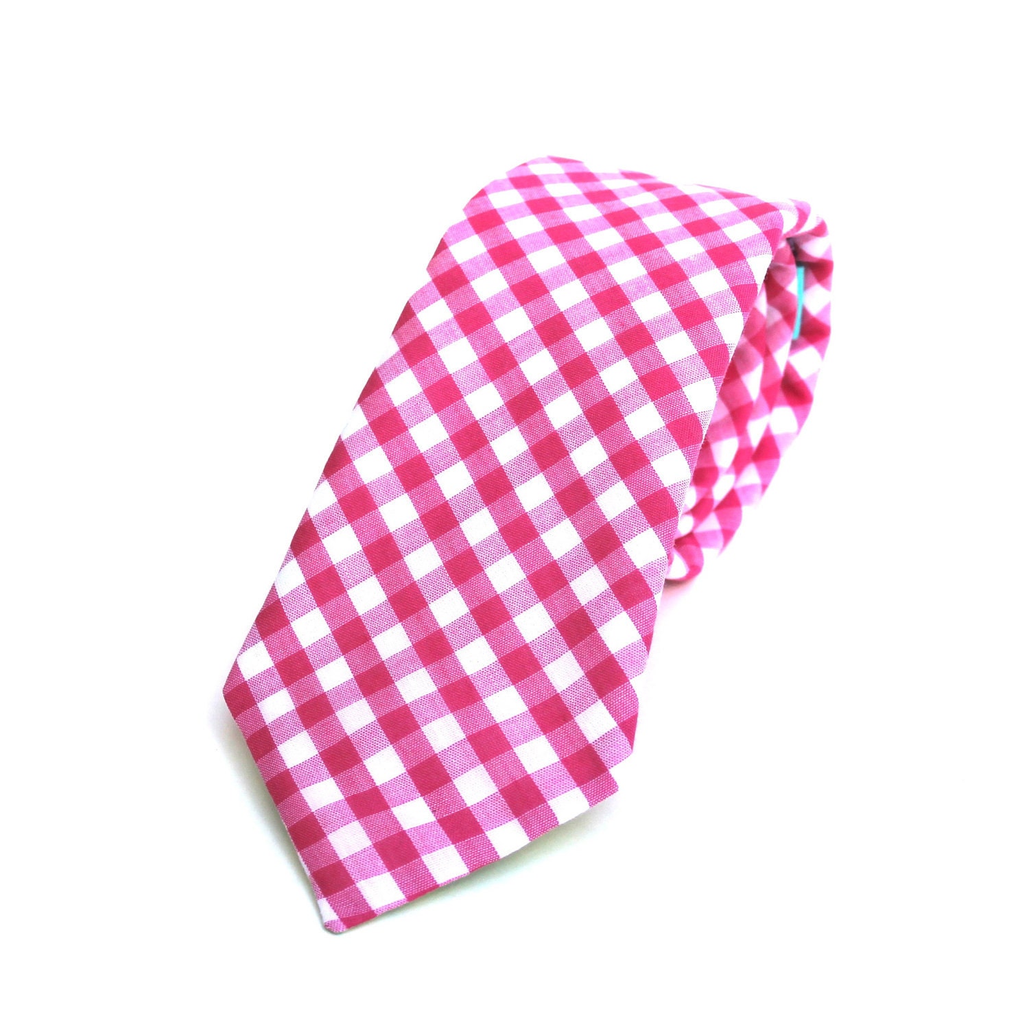 Men's Tie Hot Pink Fuchsia Gingham Magenta and White