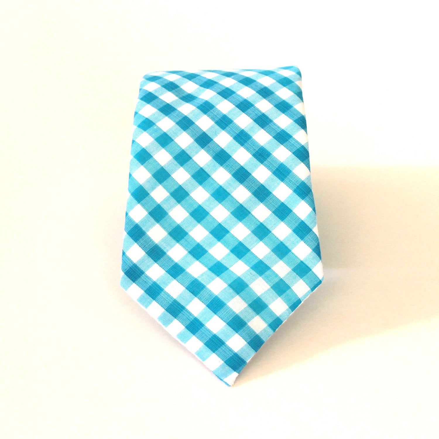 Turquoise Gingham Tie mens necktie Aqua Gingham Necktie blue
