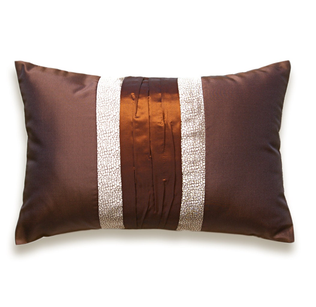 Chocolate Brown Silver Rust Lumbar Pillow Cover 12 x 18 inch