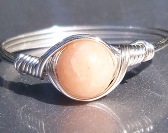 Peach Quartz Argentium Sterling Silver Wire Wrapped Ring