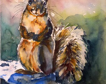 Squirrel Watercolor Art Print by Maure Bausch