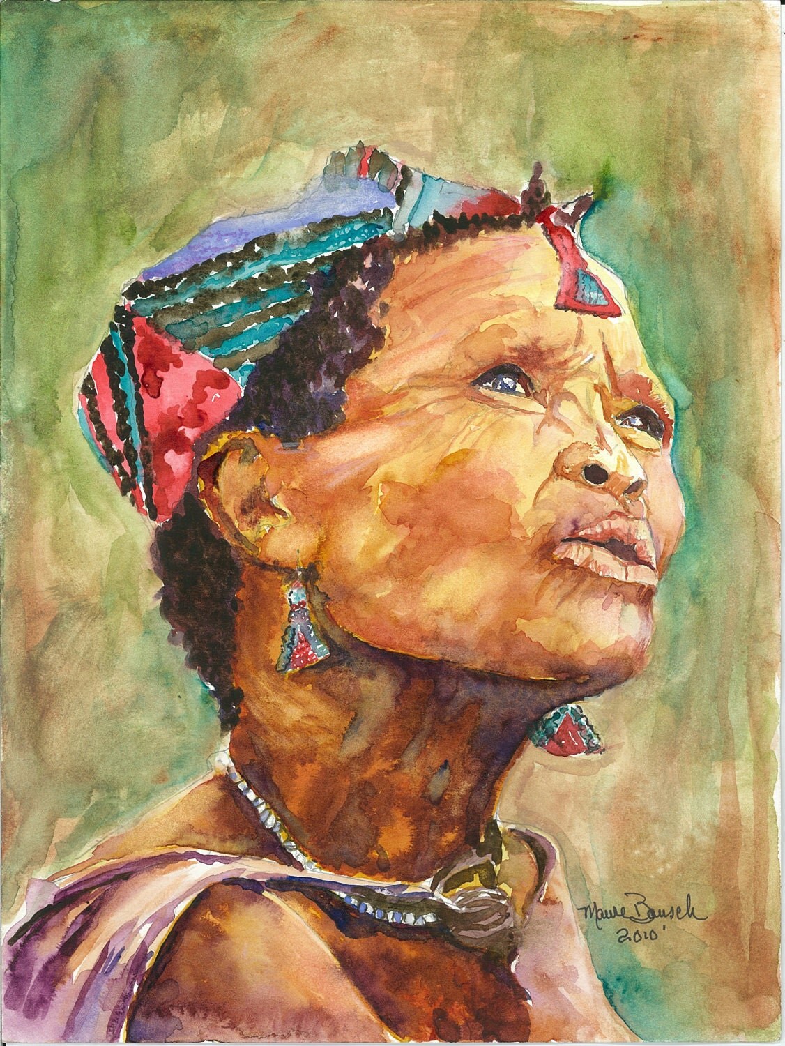 Faces of Africa Watercolor Painting by Maure Bausch