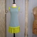 Vintage 1960s Dress, 60s Sleeveless Drop Waist Blue and Chartreuse Dress SM