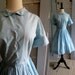 Vintage 1950s Dress, 50s Blue Shirt Waist Full Skirt Womens Vintage Fashion Size Medium Size Large