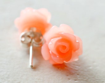 Coral Rose Earrings / Peach Flower Stud Earrings / Coral Colored Jewelry / Tropical Jewelry / Coral Earrings / The Rosie