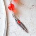 Feather Bookmark, Tribal Bohemian Inspired, Red Crystals and Silver, Jeweled Beaded Book Marker