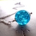 Teal Blue Orb Necklace, Blue Disco Ball Necklace, Sterling Silver and Blue Crackle Glass, Sparkly Silver Teal Orb, Winter Ice