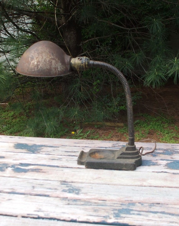 antique cast iron gooseneck industrail desk lamp with metal