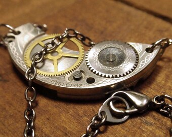 Antique Steampunk Pocket Watch Guilloche engraved Hand Made necklace neo victorian W01