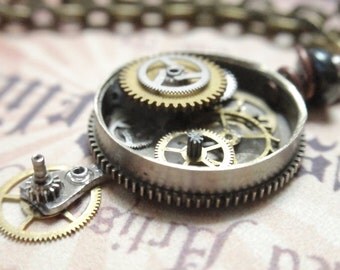 Watch Gear Steampunk Necklace with hemitite nice details OOAK WPN 5