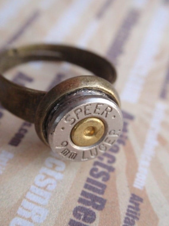 Bullet Casing Ring 9mm Up Cycled Shell Casing 2 tone