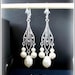 Bridal Chandelier Earrings Antique silver Bridesmaid gift Beaded Dangle Swarovski pearls White or ivory Silver Clip On Wedding jewellery
