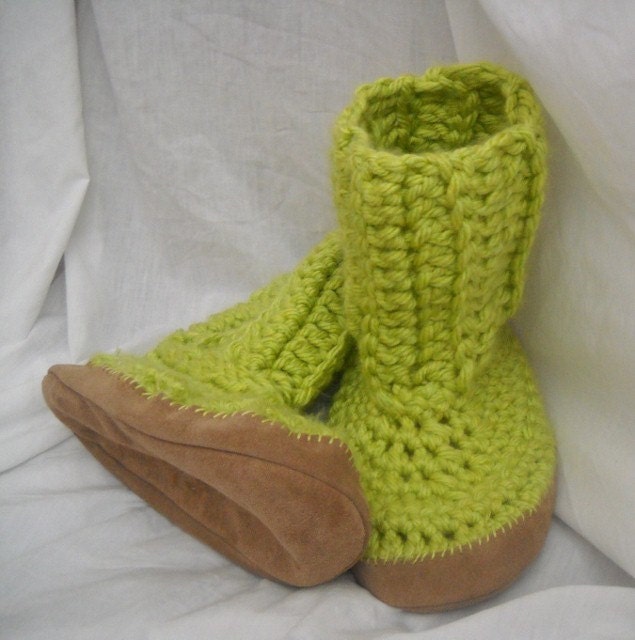 Crochet Slipper Socks with Fleece Lined Suede by frolickingleaves