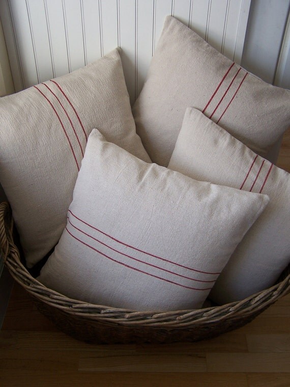 French Grain Sack Style Pillow Cover Red by HomeSpunStyle on Etsy