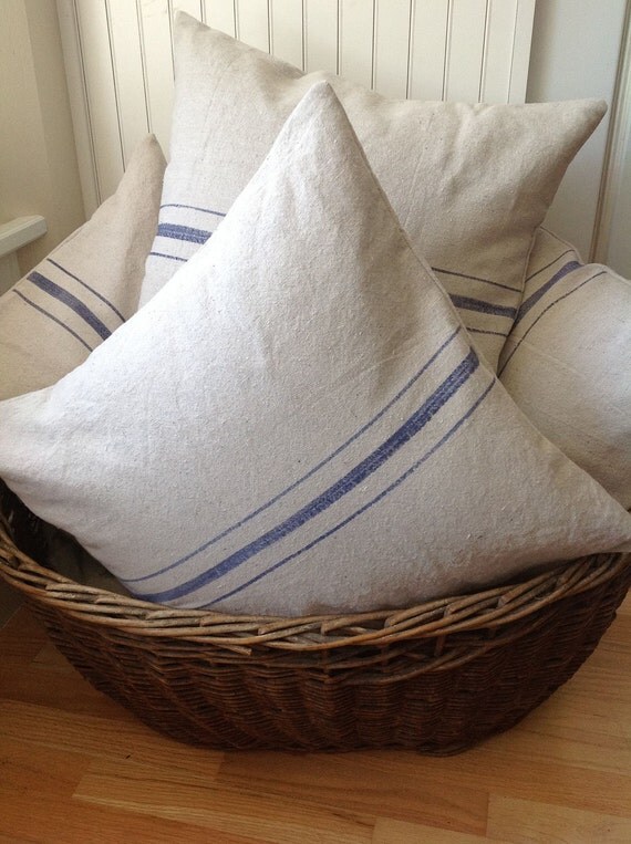 French Grain Sack Style Pillow Cover Blue 20