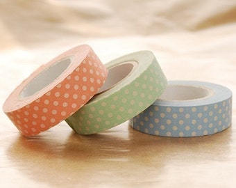 Classiky Japanese Washi Masking Tapes - Bright Polka Dots for baby announcement, shower, gift wrapping, scrapbooking