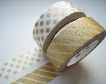 MT 2012 - Japanese Washi Masking Tapes / Gold Polka Dots & Stripes for packaging, party deco, card making