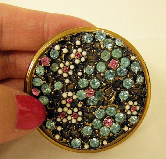 Sale Vintage Rhinestone Lipstick Case With Beveled Mirror And