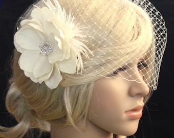 Ivory Birdcage Veil - 2 items