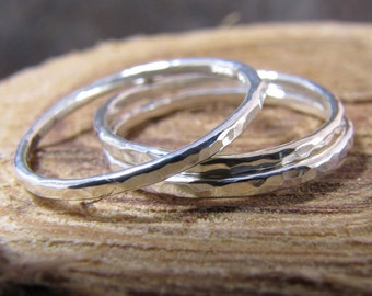 Skinny hammered silver stack rings set of 3