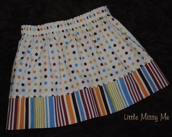 CLEARANCE.....Great Fall colors,Dots and Stripes, Girls Twirl Skirt , Size 6/7 Ready to Ship